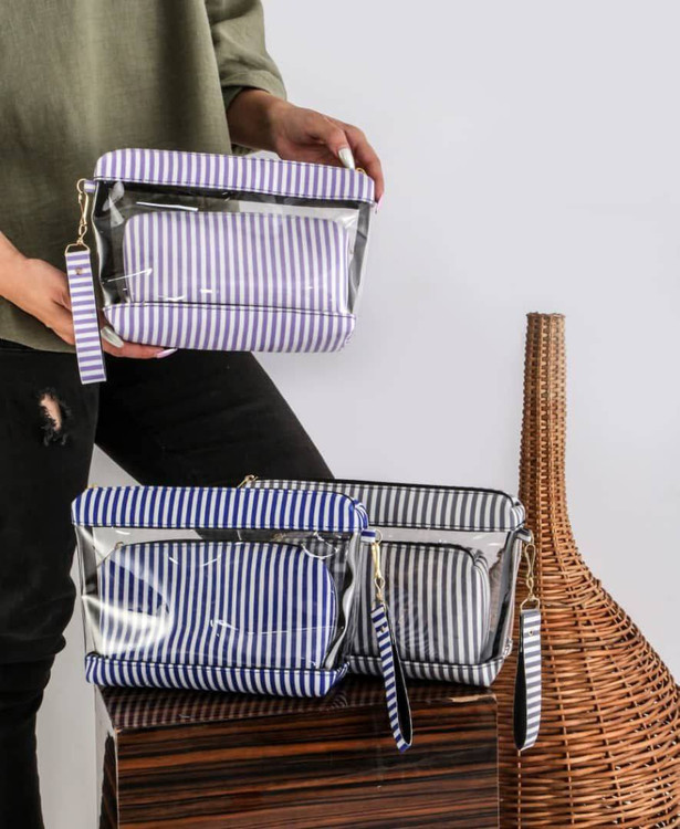 کیف آرایشی دوتکه طلقی راه راه