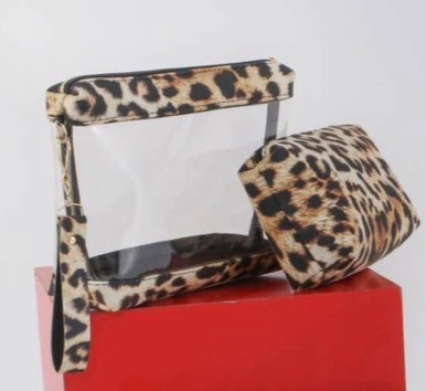 کیف لوازم آرایش پلنگی دو تکه